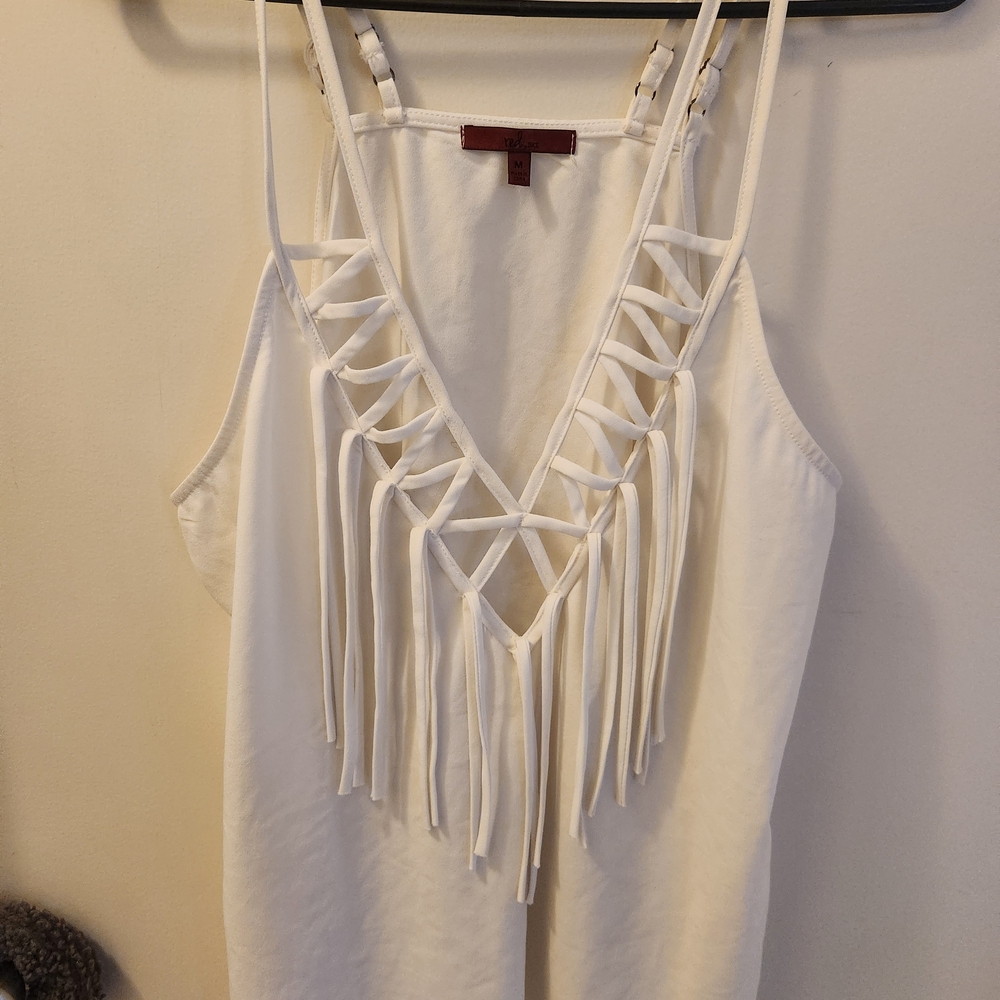 White Fringe V-Neck Women's Tank Top